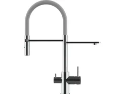 VIZIO NIEDERDRUCK 3 Wege Wasserhahn Küchenarmatur FL mit 360° Schwenkbarem Auslauf Abnehmbare 2 Strahl Handbrause Verchromt Grau