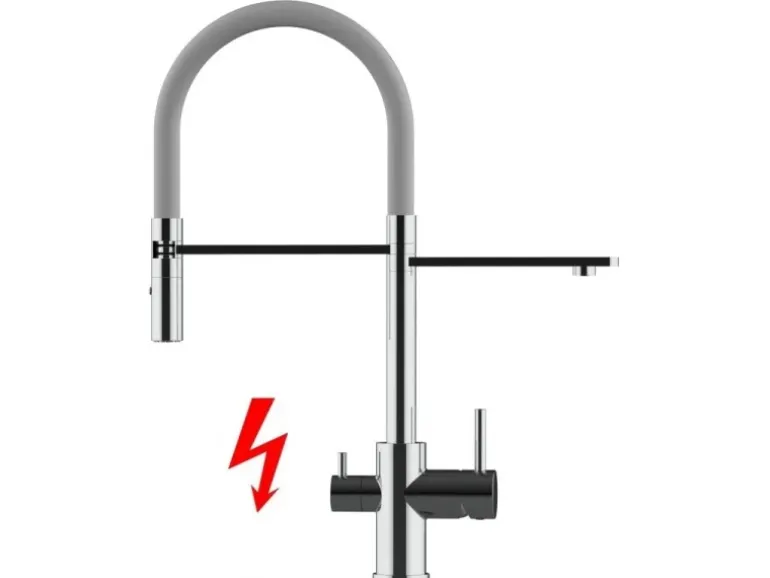 VIZIO NIEDERDRUCK 3 Wege Wasserhahn Küchenarmatur FL mit 360° Schwenkbarem Auslauf Abnehmbare 2 Strahl Handbrause Verchromt Grau