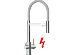 VIZIO NIEDERDRUCK 3 Wege Wasserhahn Küchenarmatur FL mit 360° Schwenkbarem Auslauf Abnehmbare 2 Strahl Handbrause Verchromt Grau