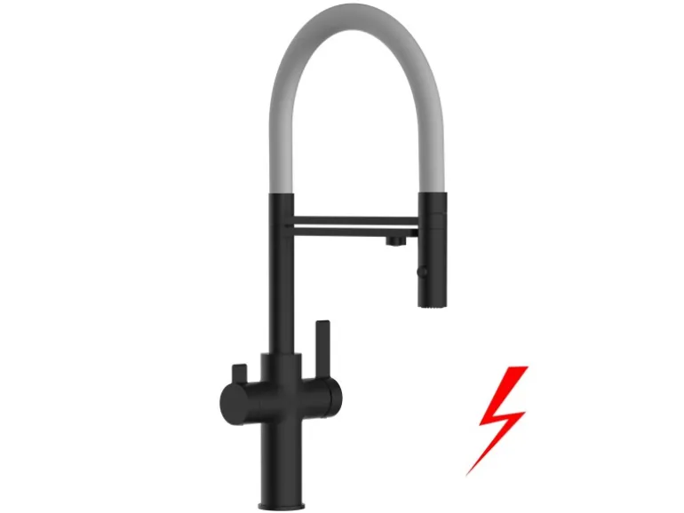 VIZIO NIEDERDRUCK 3 Wege Wasserhahn Küchenarmatur FC mit 360° Schwenkbarem Auslauf Abnehmbare 2 Strahl Handbrause Schwarz Matt Grau