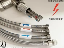 VIZIO NIEDERDRUCK 3 Wege Wasserhahn Küchenarmatur Edelstahl Massiv mit 360° Schwenkbarem Auslauf Abnehmbare 2 Strahl Handbrause Gebürstet Blau