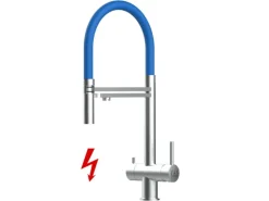 VIZIO NIEDERDRUCK 3 Wege Wasserhahn Küchenarmatur Edelstahl Massiv mit 360° Schwenkbarem Auslauf Abnehmbare 2 Strahl Handbrause Gebürstet Blau