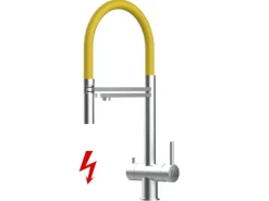 VIZIO NIEDERDRUCK 3 Wege Wasserhahn Küchenarmatur Edelstahl Massiv mit 360° Schwenkbarem Auslauf Abnehmbare 2 Strahl Handbrause Gebürstet Gelb