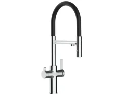 VIZIO NIEDERDRUCK 3 Wege Wasserhahn Küchenarmatur FC mit 360° Schwenkbarem Auslauf Abnehmbare 2 Strahl Handbrause Verchromt Schwarz