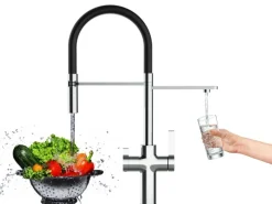 VIZIO NIEDERDRUCK 3 Wege Wasserhahn Küchenarmatur FC mit 360° Schwenkbarem Auslauf Abnehmbare 2 Strahl Handbrause Verchromt Schwarz