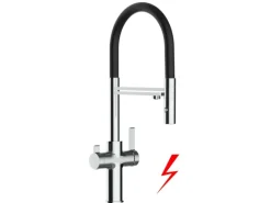 VIZIO NIEDERDRUCK 3 Wege Wasserhahn Küchenarmatur FC mit 360° Schwenkbarem Auslauf Abnehmbare 2 Strahl Handbrause Verchromt Schwarz