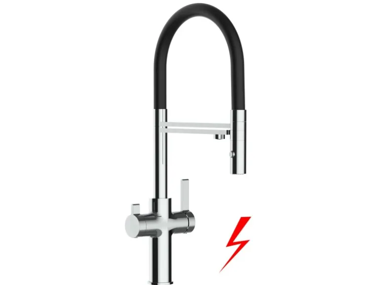 VIZIO NIEDERDRUCK 3 Wege Wasserhahn Küchenarmatur FC mit 360° Schwenkbarem Auslauf Abnehmbare 2 Strahl Handbrause Verchromt Schwarz