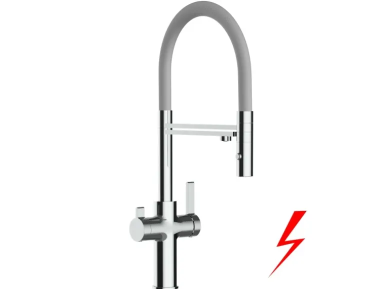 VIZIO NIEDERDRUCK 3 Wege Wasserhahn Küchenarmatur FC mit 360° Schwenkbarem Auslauf Abnehmbare 2 Strahl Handbrause Verchromt Grau