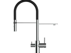 VIZIO NIEDERDRUCK 3 Wege Wasserhahn Küchenarmatur FL mit 360° Schwenkbarem Auslauf Abnehmbare 2 Strahl Handbrause Verchromt Schwarz