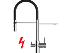 VIZIO NIEDERDRUCK 3 Wege Wasserhahn Küchenarmatur FL mit 360° Schwenkbarem Auslauf Abnehmbare 2 Strahl Handbrause Verchromt Schwarz