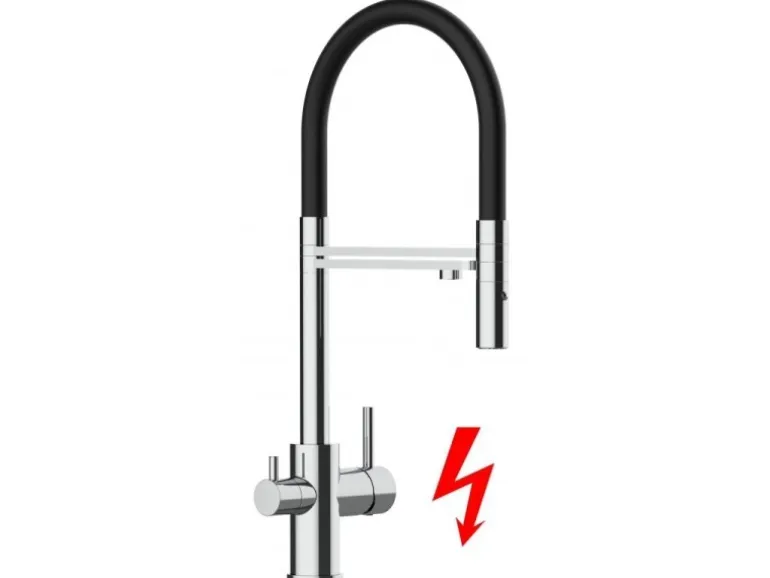 VIZIO NIEDERDRUCK 3 Wege Wasserhahn Küchenarmatur FL mit 360° Schwenkbarem Auslauf Abnehmbare 2 Strahl Handbrause Verchromt Schwarz