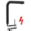 VIZIO Niederdruck Wasserhahn Vorfenster Küchenarmatur Umklappbar 6 CM mit 360° Schwenkbarem L Auslauf Verchromt   Schwarz Granit