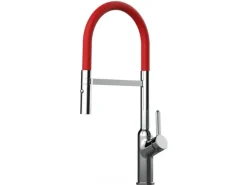VIZIO Wasserhahn Küchenarmatur BOD mit 360° Schwenkbarem Auslauf Abnehmbare 2 Strahl Handbrause Verchromt Rot