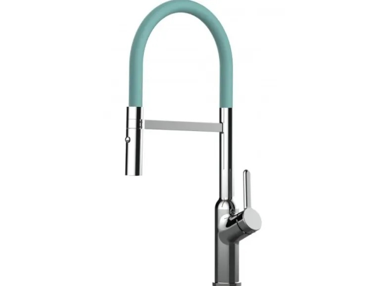 VIZIO Wasserhahn Küchenarmatur BOD mit 360° Schwenkbarem Auslauf Abnehmbare 2 Strahl Handbrause Verchromt Türkis