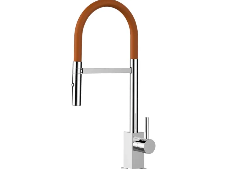 VIZIO Wasserhahn Küchenarmatur QU mit 360° Schwenkbarem Auslauf Abnehmbare 2 Strahl Handbrause Verchromt Orange