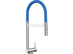VIZIO Wasserhahn Vorfenster Küchenarmatur Umklappbar 45 CM mit 360° Schwenkbarem Auslauf Abnehmbare 2 Strahl Handbrause Verchromt Blau