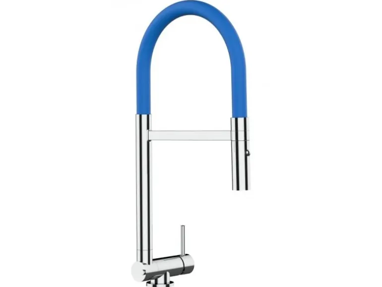 VIZIO Wasserhahn Vorfenster Küchenarmatur Umklappbar 45 CM mit 360° Schwenkbarem Auslauf Abnehmbare 2 Strahl Handbrause Verchromt Blau