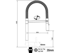 VIZIO Wasserhahn Vorfenster Küchenarmatur Umklappbar 45 CM mit 360° Schwenkbarem Auslauf Abnehmbare 2 Strahl Handbrause Chrom und Schwarz Matt
