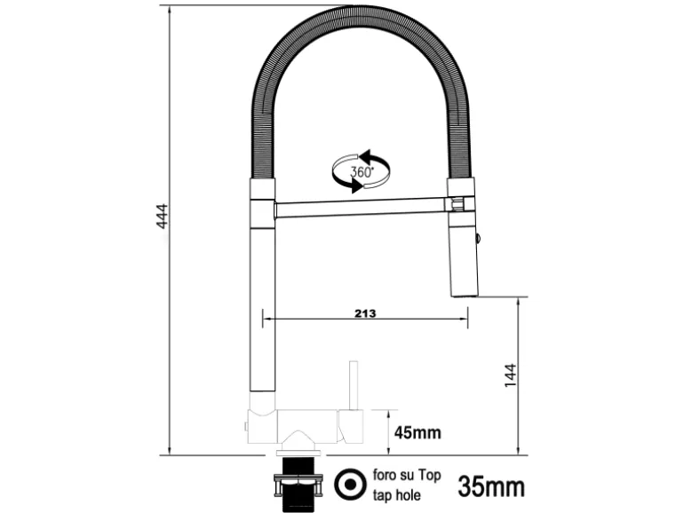 VIZIO Wasserhahn Vorfenster Küchenarmatur Umklappbar 45 CM mit 360° Schwenkbarem Auslauf Abnehmbare 2 Strahl Handbrause Chrom und Schwarz Matt