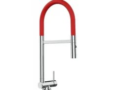 VIZIO Wasserhahn Vorfenster Küchenarmatur Umklappbar 45 CM mit 360° Schwenkbarem Auslauf Abnehmbare 2 Strahl Handbrause Verchromt Rot