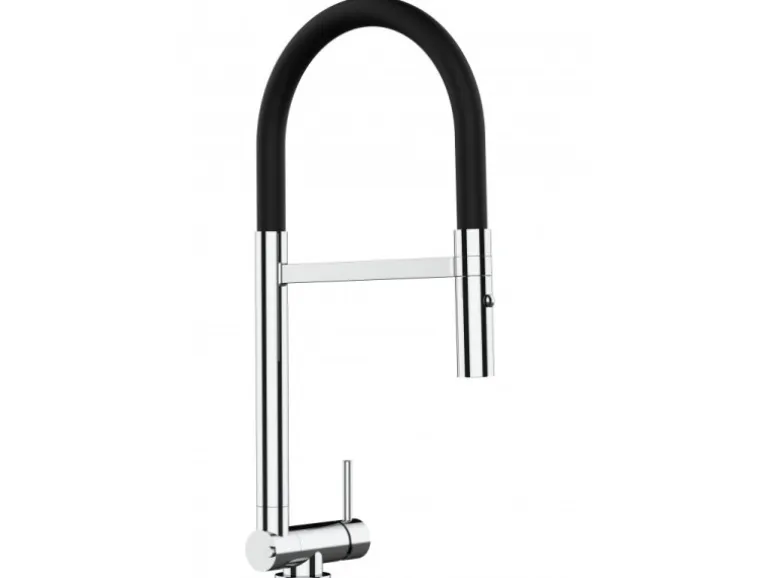 VIZIO Wasserhahn Vorfenster Küchenarmatur Umklappbar 45 CM mit 360° Schwenkbarem Auslauf Abnehmbare 2 Strahl Handbrause Verchromt Schwarz