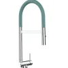 VIZIO Wasserhahn Vorfenster Küchenarmatur Umklappbar 45 CM mit 360° Schwenkbarem Auslauf Abnehmbare 2 Strahl Handbrause Verchromt   Türkis