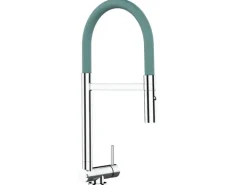 VIZIO Wasserhahn Vorfenster Küchenarmatur Umklappbar 45 CM mit 360° Schwenkbarem Auslauf Abnehmbare 2 Strahl Handbrause Verchromt Türkis