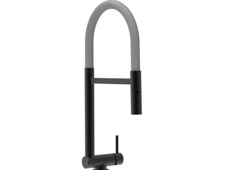 VIZIO Wasserhahn Vorfenster Küchenarmatur Umklappbar 45 CM mit 360° Schwenkbarem Auslauf Abnehmbare 2 Strahl Handbrause Schwarz Matt Grau