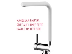VIZIO Wasserhahn Vorfenster Küchenarmatur Umklappbar 6 CM LINKER HEBEL mit 360° Schwenkbarem L Auslauf Verchromt Weiß Granit