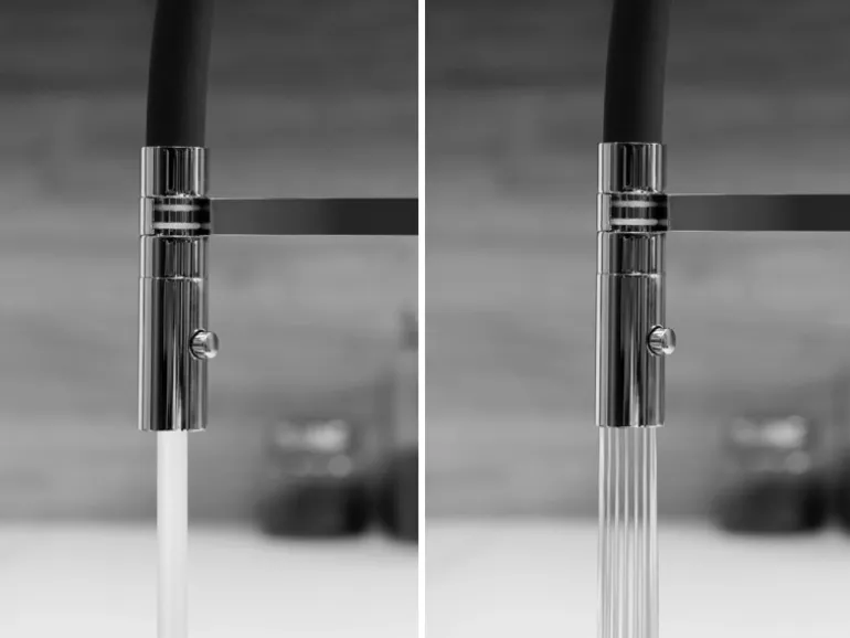 VIZIO Wasserhahn Vorfenster Küchenarmatur Umklappbar 6 CM mit 360° Schwenkbarem Auslauf Abnehmbare 2 Strahl Handbrause Verchromt Schwarz