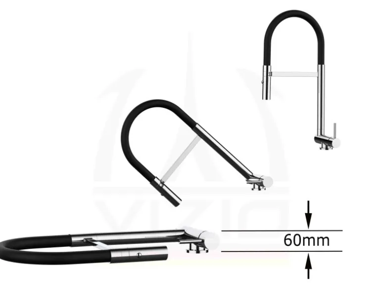 VIZIO Wasserhahn Vorfenster Küchenarmatur Umklappbar 6 CM mit 360° Schwenkbarem Auslauf Abnehmbare 2 Strahl Handbrause Verchromt Schwarz