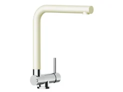 VIZIO Wasserhahn Vorfenster Küchenarmatur Umklappbar 45 CM mit 360° Schwenkbarem L Auslauf Verchromt Sand Beige