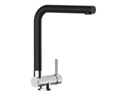 VIZIO Wasserhahn Vorfenster Küchenarmatur Umklappbar 45 CM mit 360° Schwenkbarem L Auslauf Verchromt Schwarz Granit