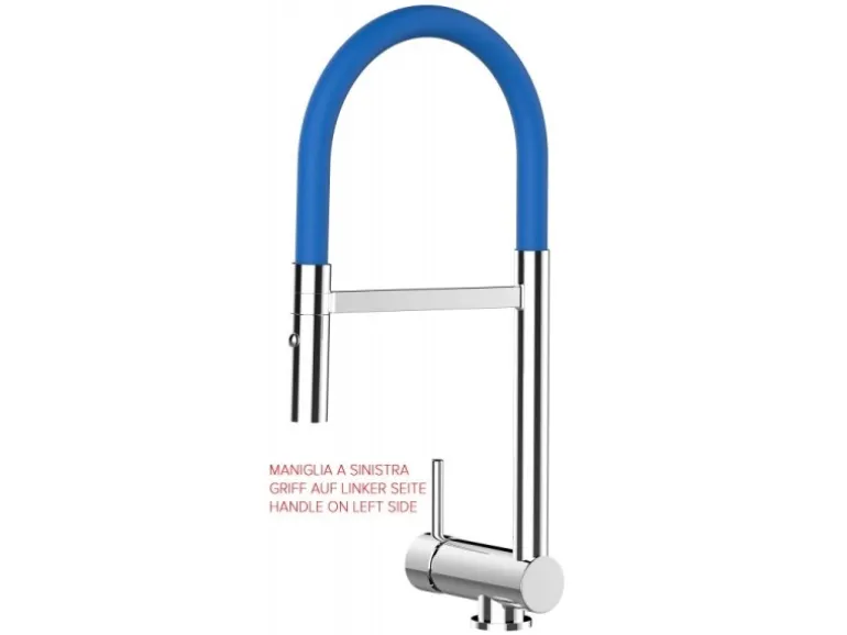 VIZIO Wasserhahn Vorfenster Küchenarmatur Umklappbar 6 CM LINKER HEBEL mit 360° Schwenkbarem Auslauf Abnehmbare 2 Strahl Brause Verchromt Blau