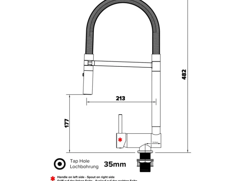 VIZIO Wasserhahn Vorfenster Küchenarmatur Umklappbar 6 CM LINKER HEBEL mit 360° Schwenkbarem Auslauf Abnehmbare 2 Strahl Brause Verchromt Blau