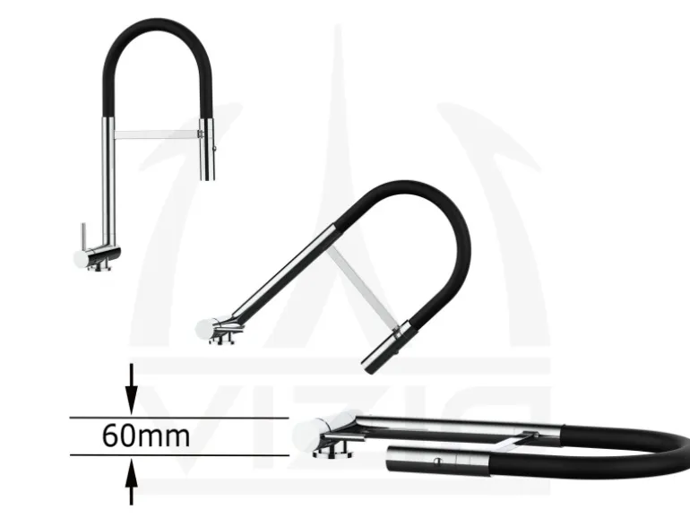 VIZIO Wasserhahn Vorfenster Küchenarmatur Umklappbar 6 CM LINKER HEBEL mit 360° Schwenkbarem Auslauf Abnehmbare 2 Strahl Brause Verchromt Blau