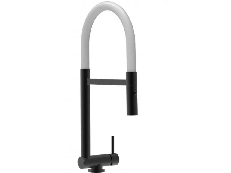 VIZIO Wasserhahn Vorfenster Küchenarmatur Umklappbar 45 CM mit 360° Schwenkbarem Auslauf Abnehmbare 2 Strahl Handbrause Schwarz Matt Weiß