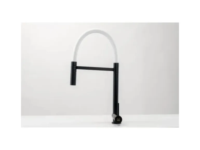 VIZIO Wasserhahn Vorfenster Küchenarmatur Umklappbar 45 CM mit 360° Schwenkbarem Auslauf Abnehmbare 2 Strahl Handbrause Schwarz Matt Weiß