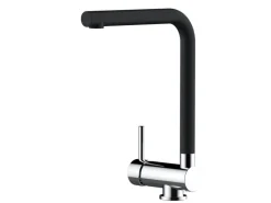 VIZIO Wasserhahn Vorfenster Küchenarmatur Umklappbar 6 CM LINKER HEBEL mit 360° Schwenkbarem L Auslauf Verchromt Schwarz Granit
