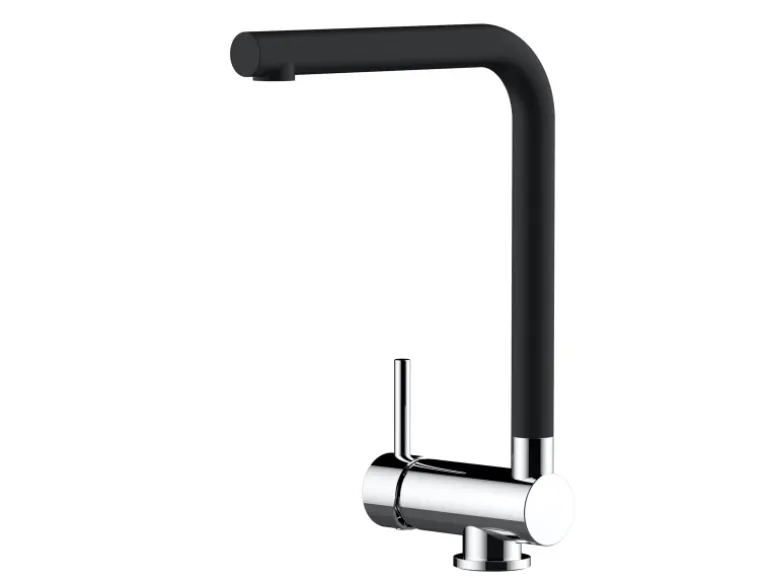 VIZIO Wasserhahn Vorfenster Küchenarmatur Umklappbar 6 CM LINKER HEBEL mit 360° Schwenkbarem L Auslauf Verchromt Schwarz Granit