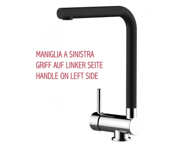 VIZIO Wasserhahn Vorfenster Küchenarmatur Umklappbar 6 CM LINKER HEBEL mit 360° Schwenkbarem L Auslauf Verchromt Schwarz Granit