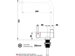 VIZIO Wasserhahn Vorfenster Küchenarmatur Umklappbar 6 CM LINKER HEBEL mit 360° Schwenkbarem L Auslauf Verchromt
