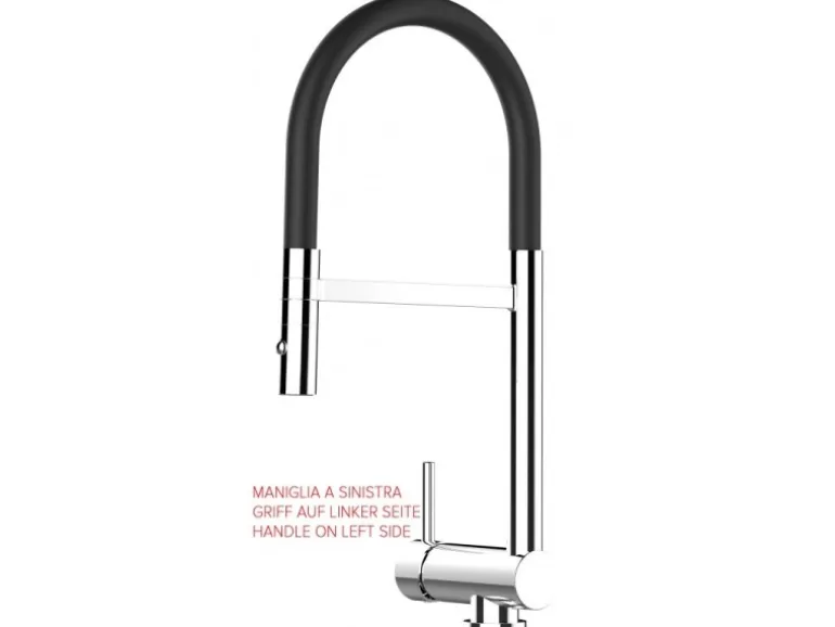 VIZIO Wasserhahn Vorfenster Küchenarmatur Umklappbar 6 CM LINKER HEBEL 360° Schwenkbarem Auslauf Abnehmbare 2 Strahl Brause Verchromt Schwarz