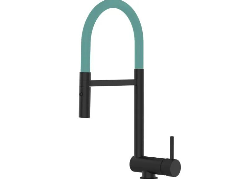 VIZIO Wasserhahn Vorfenster Küchenarmatur Umklappbar 6 CM mit 360° Schwenkbarem Auslauf Abnehmbare 2 Strahl Handbrause Schwarz Matt Türkis