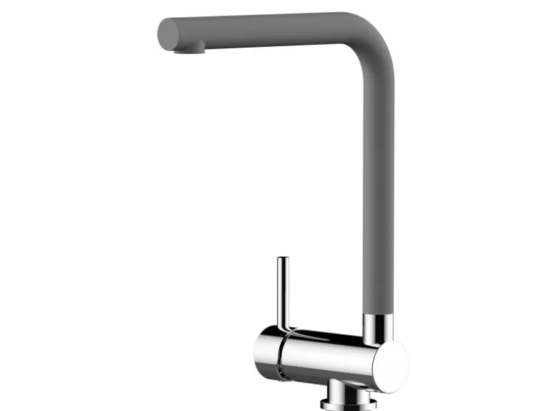 VIZIO Wasserhahn Vorfenster Küchenarmatur Umklappbar 6 CM LINKER HEBEL mit 360° Schwenkbarem L Auslauf Verchromt Zement Granit