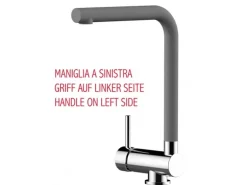 VIZIO Wasserhahn Vorfenster Küchenarmatur Umklappbar 6 CM LINKER HEBEL mit 360° Schwenkbarem L Auslauf Verchromt Zement Granit