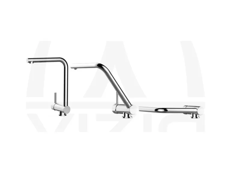 VIZIO Wasserhahn Vorfenster Küchenarmatur Umklappbar 6 CM LINKER HEBEL mit 360° Schwenkbarem L Auslauf Verchromt Zement Granit