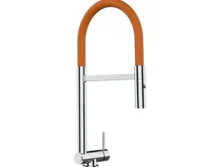 VIZIO Wasserhahn Vorfenster Küchenarmatur Umklappbar 45 CM mit 360° Schwenkbarem Auslauf Abnehmbare 2 Strahl Handbrause Verchromt Orange