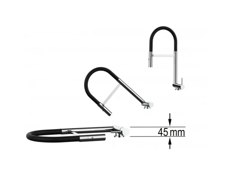 VIZIO Wasserhahn Vorfenster Küchenarmatur Umklappbar 45 CM mit 360° Schwenkbarem Auslauf Abnehmbare 2 Strahl Handbrause Schwarz Matt Schwarz