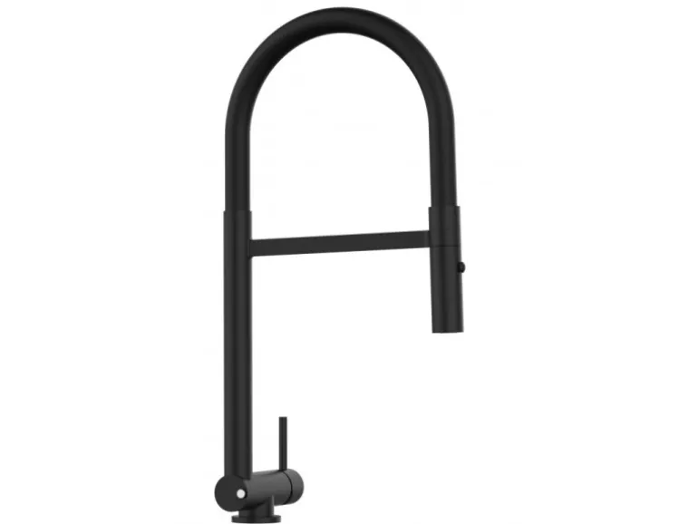 VIZIO Wasserhahn Vorfenster Küchenarmatur Umklappbar 45 CM mit 360° Schwenkbarem Auslauf Abnehmbare 2 Strahl Handbrause Schwarz Matt Schwarz